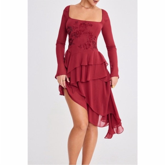 NEW House of CB Mistress Rocks Ruby Crystallised Hanky Hem Dress Medium - Picture 7 of 17